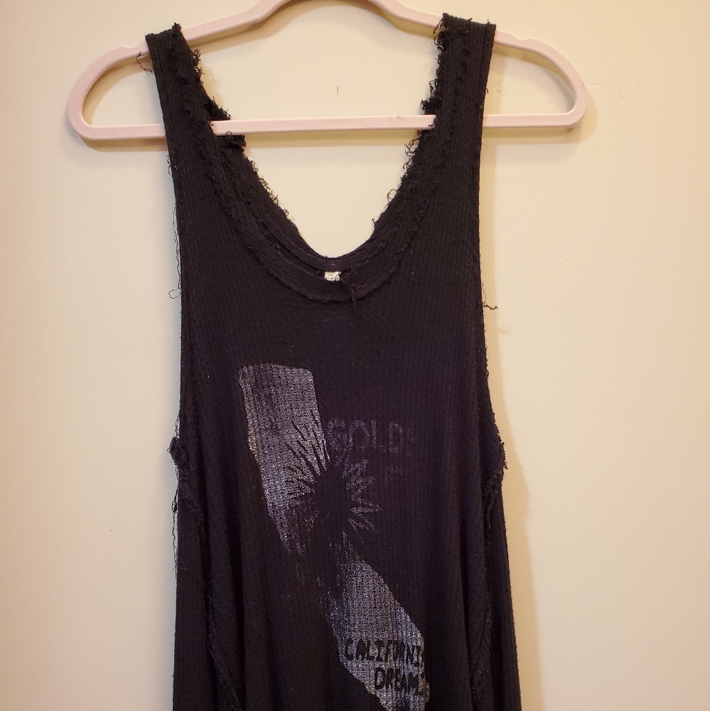 Free People black distressed California tank top